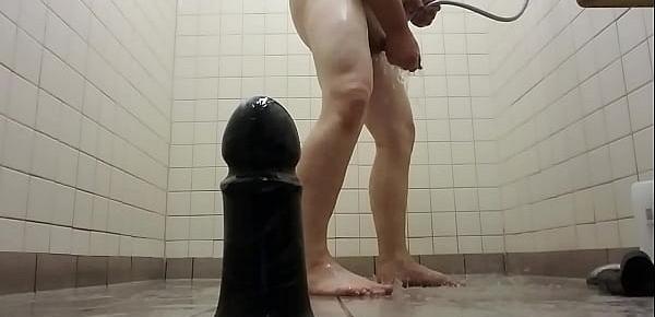  KinkyBottom massively huge black toy and fisting anal destruction shower scene with cum shot!